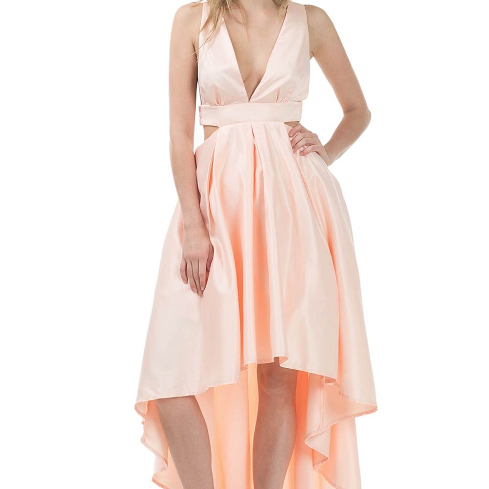 Peach Sleeveless Cut Out Hi Low Dress